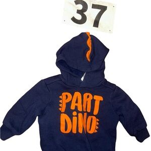 Kids Navy Blue "Part Dino" Hoodie with Orange Accents 6 months